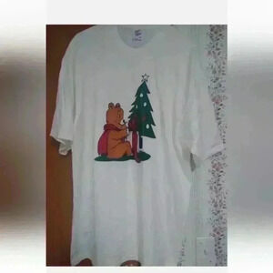 RARE Tony Moore Christmas Tree & Teddy Bear Short Sleeve White T Shirt Size XXL